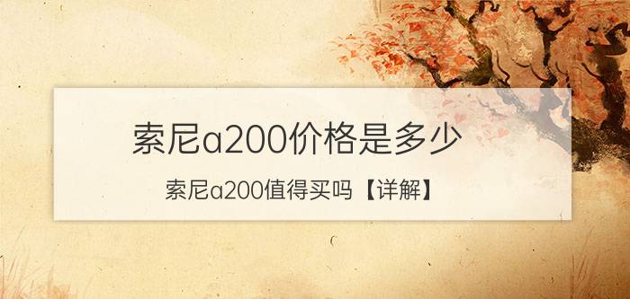 索尼a200价格是多少 索尼a200值得买吗【详解】